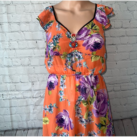 Julia B Orange, blue & purple floral long dress size S - Picture 2 of 11
